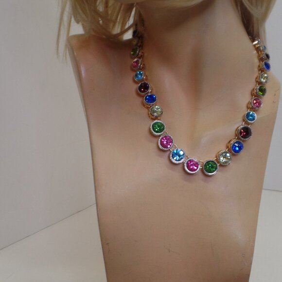 OPC CN RAINBOW Goldtone Chain Necklace & Bracelet & COLORFUL Premium Crystals - Picture 2 of 11